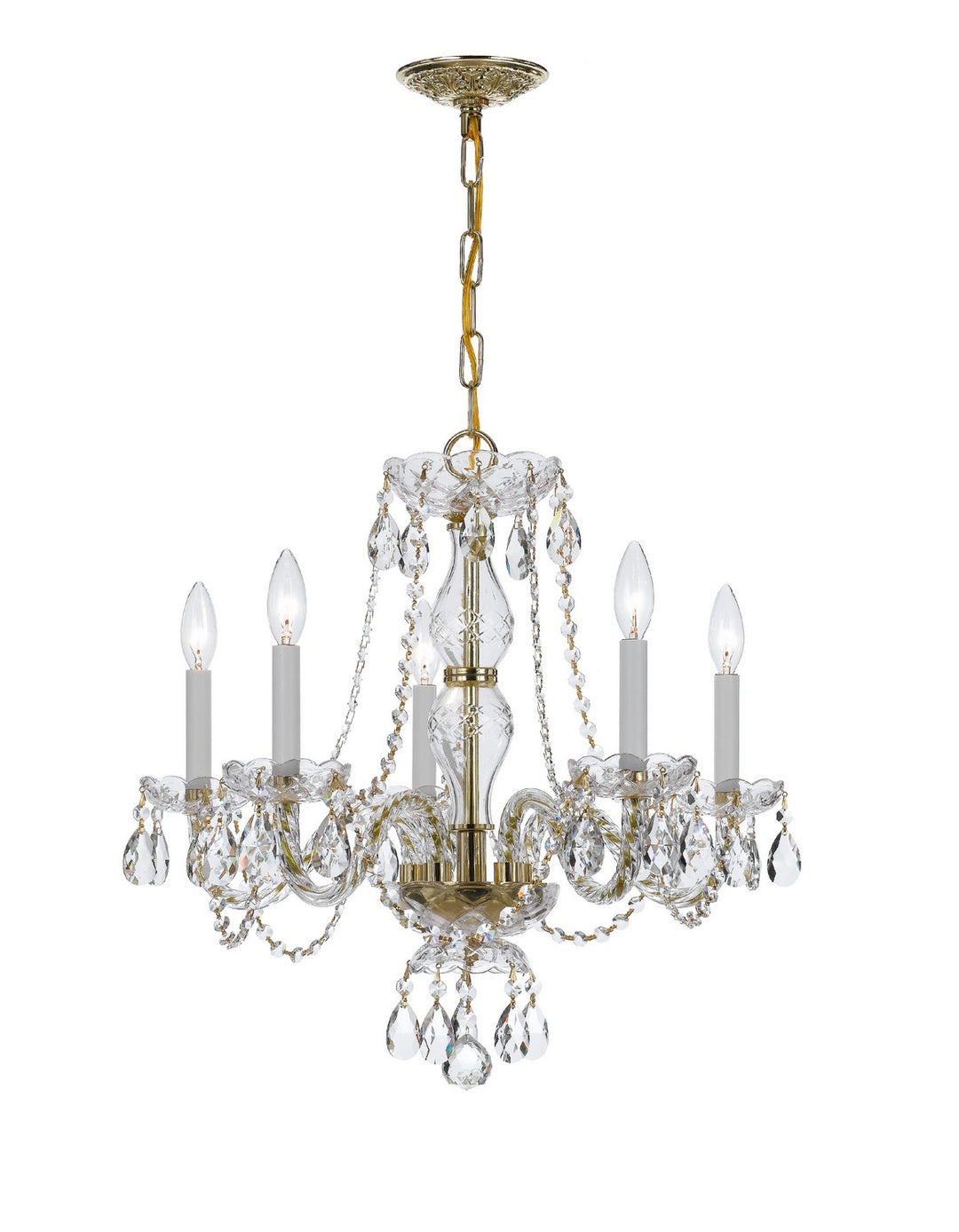 Traditional Crystal Five Light Chandelier in Polished Brass - available from The Lighting Shoppe, trusted by Canadian homeowners