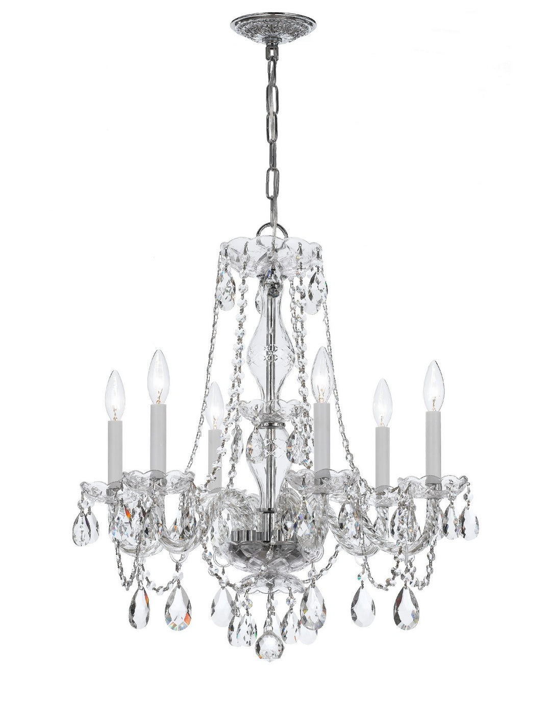 Traditional Crystal Six Light Chandelier in Polished Chrome - available from The Lighting Shoppe, trusted by Canadian homeowners