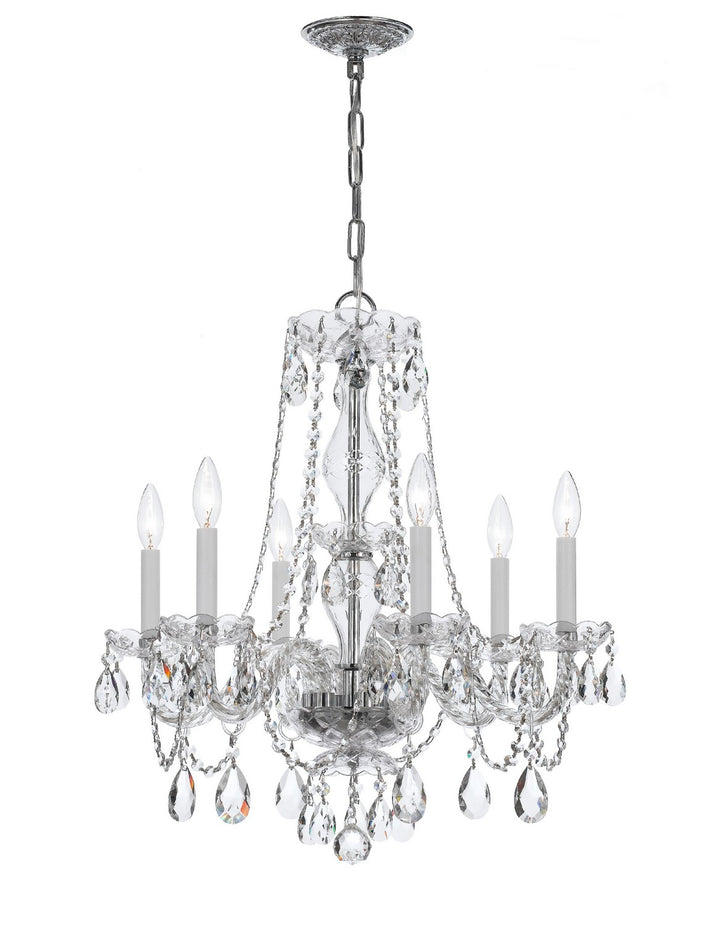 Traditional Crystal Six Light Chandelier in Polished Chrome - available from The Lighting Shoppe, trusted by Canadian homeowners