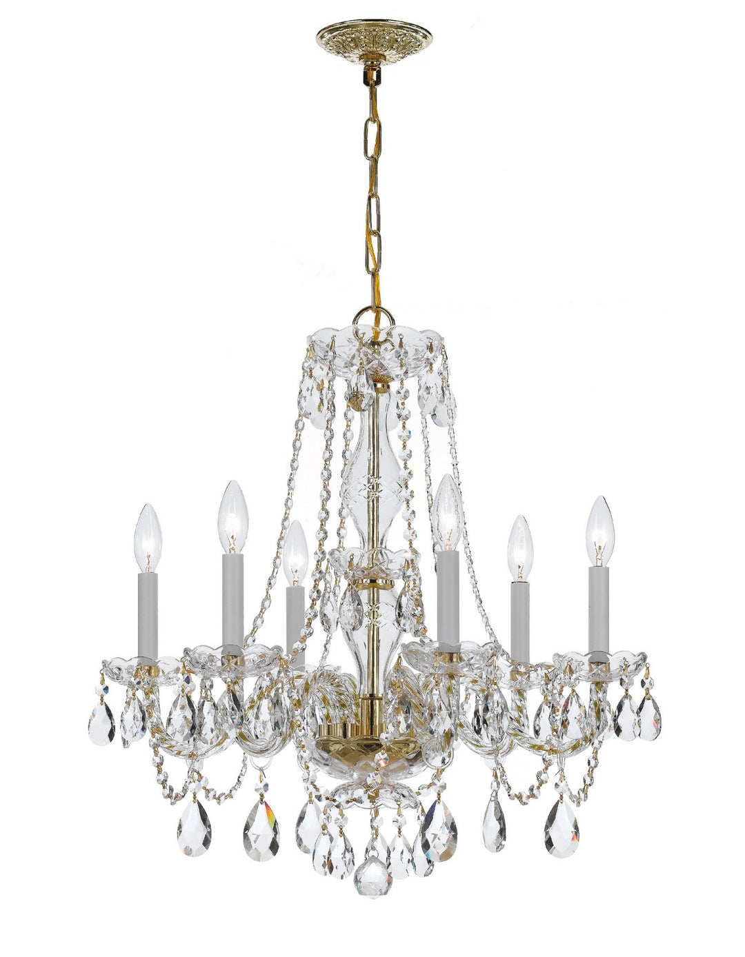 Traditional Crystal Six Light Chandelier in Polished Brass - available from The Lighting Shoppe, trusted by Canadian homeowners