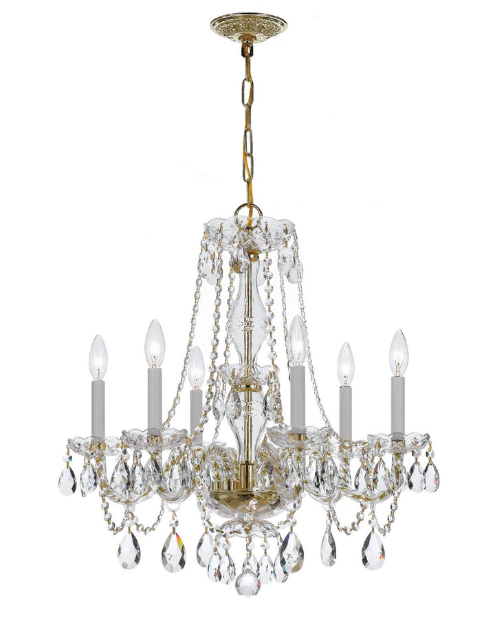 Traditional Crystal Six Light Chandelier in Polished Brass - available from The Lighting Shoppe, trusted by Canadian homeowners