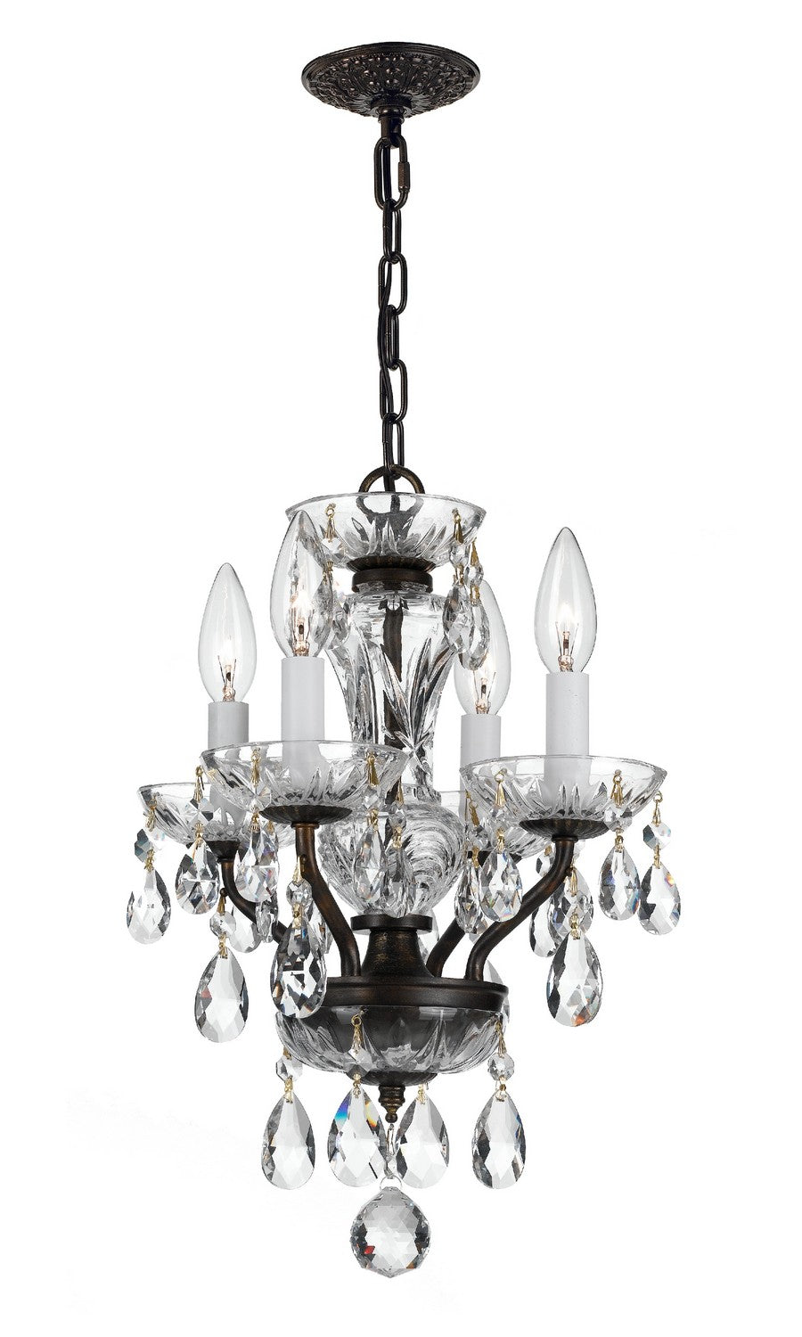 Traditional Crystal Four Light Mini Chandelier in English Bronze - available from The Lighting Shoppe, trusted by Canadian homeowners