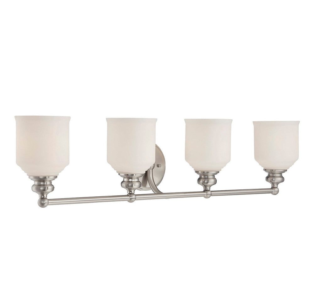 Melrose Four Light Bath Bar in Satin Nickel Savoy House