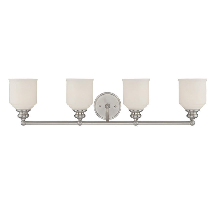Melrose Four Light Bath Bar in Satin Nickel Savoy House