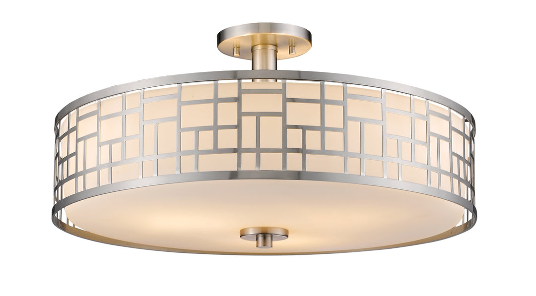 Elea Three Light Semi Flush Mount in Brushed Nickel - available from The Lighting Shoppe, trusted by Canadian homeowners