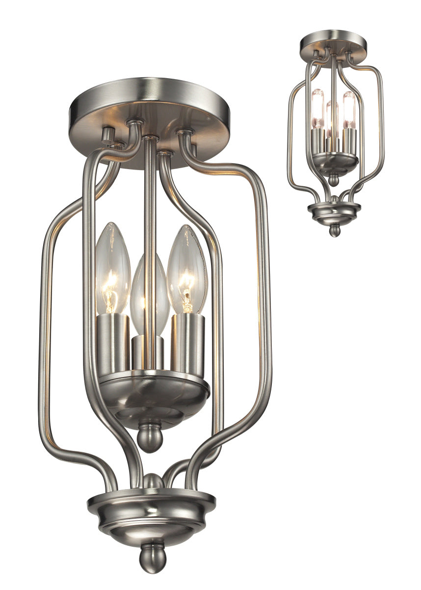 Cardinal Three Light Flush Mount in Brushed Nickel - available from The Lighting Shoppe, trusted by Canadian homeowners