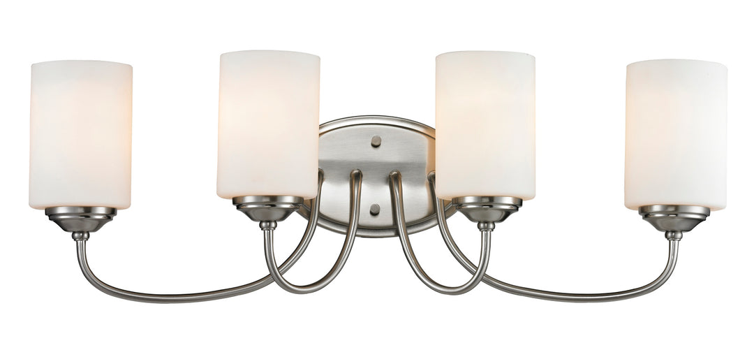 Cardinal Four Light Vanity in Brushed Nickel - available from The Lighting Shoppe, trusted by Canadian homeowners