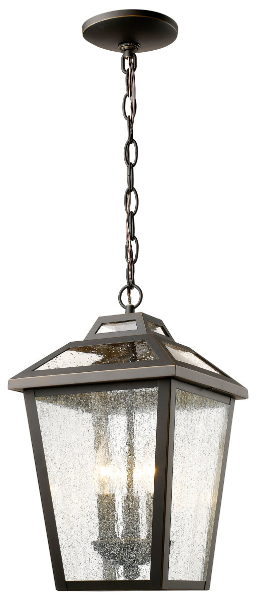 Bayland Three Light Outdoor Chain Mount Ceiling Fixture in Oil Rubbed Bronze - available from The Lighting Shoppe, trusted by Canadian homeowners