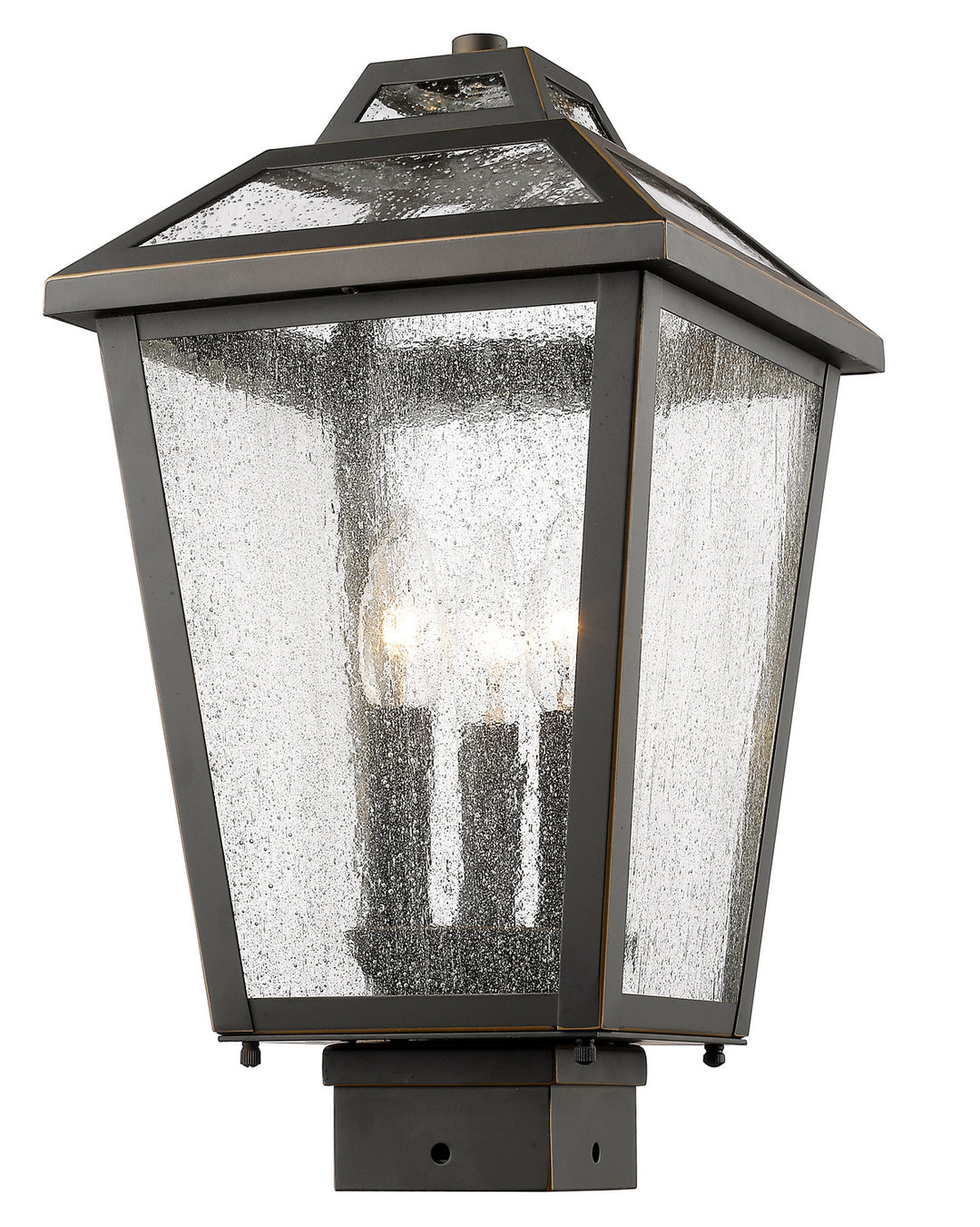 Bayland Three Light Outdoor Post Mount Fixture in Oil Rubbed Bronze - available from The Lighting Shoppe, trusted by Canadian homeowners
