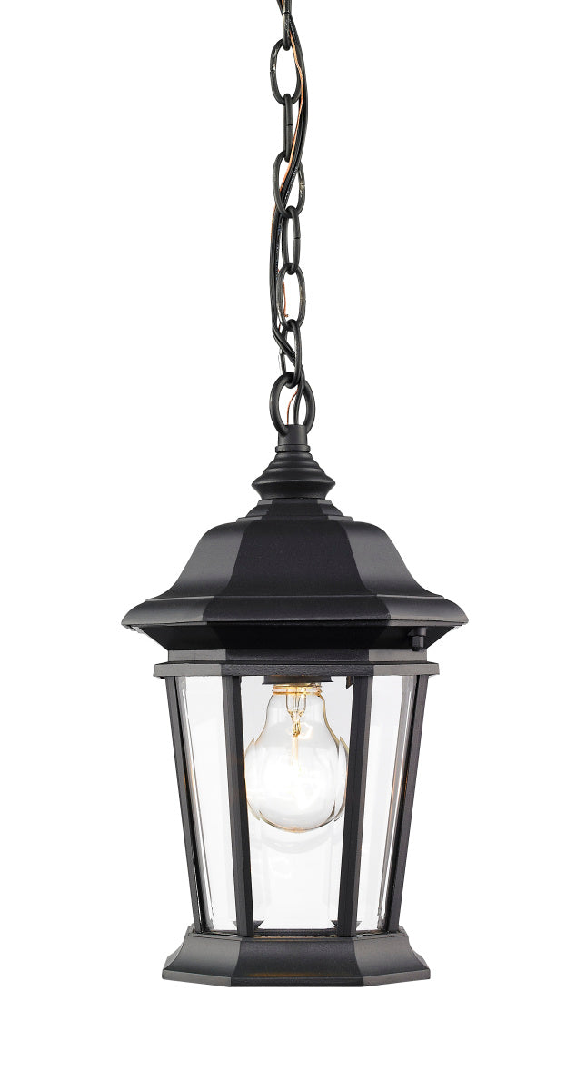 Melbourne One Light Outdoor Chain Mount Ceiling Fixture in Black - available from The Lighting Shoppe, trusted by Canadian homeowners