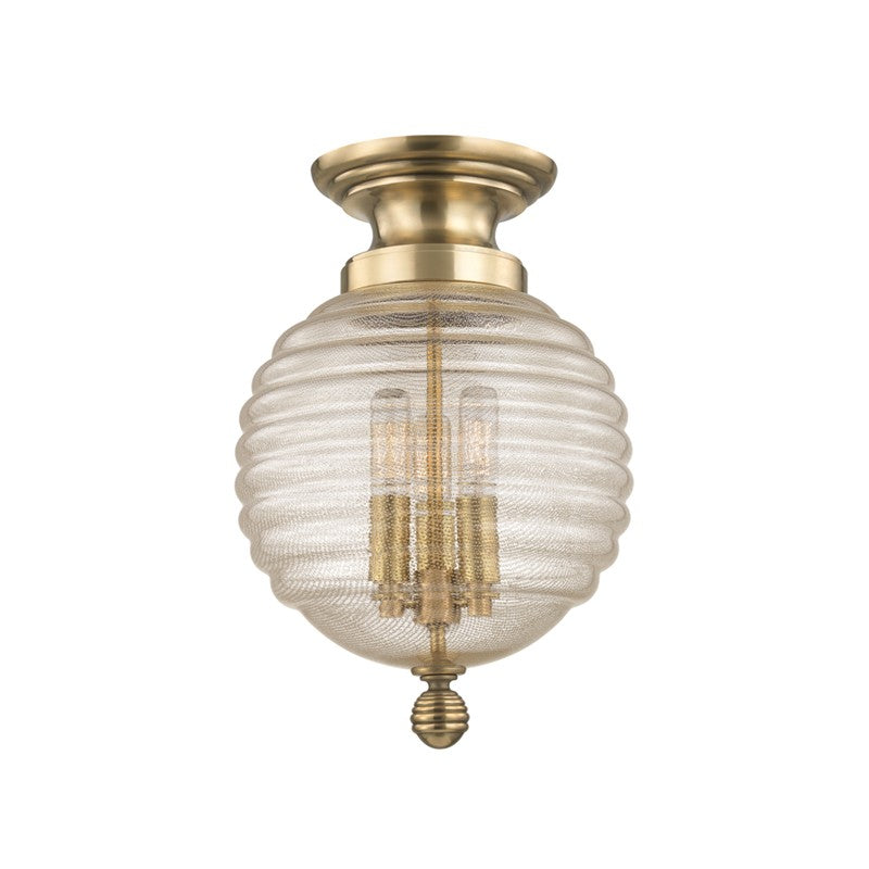 Coolidge Three Light Flush Mount in Aged Brass - available from The Lighting Shoppe, trusted by Canadian homeowners