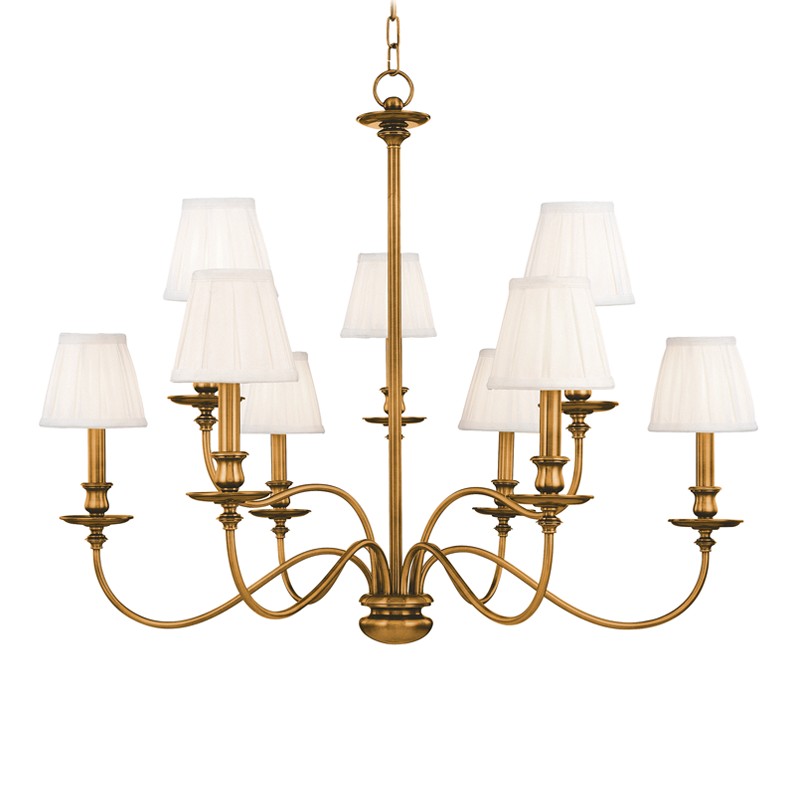 Menlo Park Nine Light Chandelier in Aged Brass - available from The Lighting Shoppe, trusted by Canadian homeowners