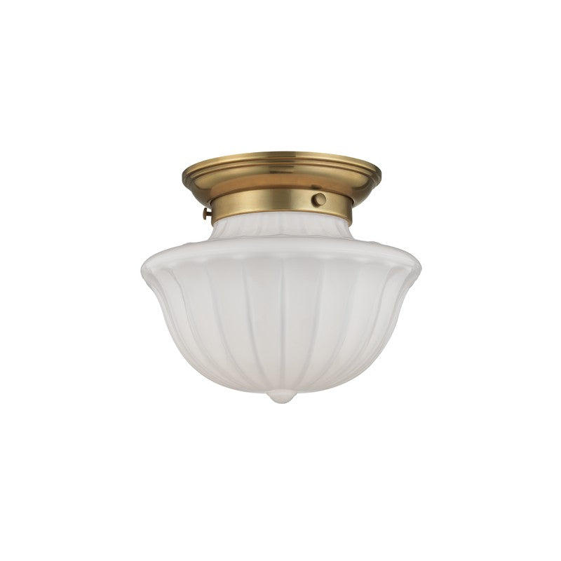 Dutchess One Light Flush Mount in Aged Brass - available from The Lighting Shoppe, trusted by Canadian homeowners