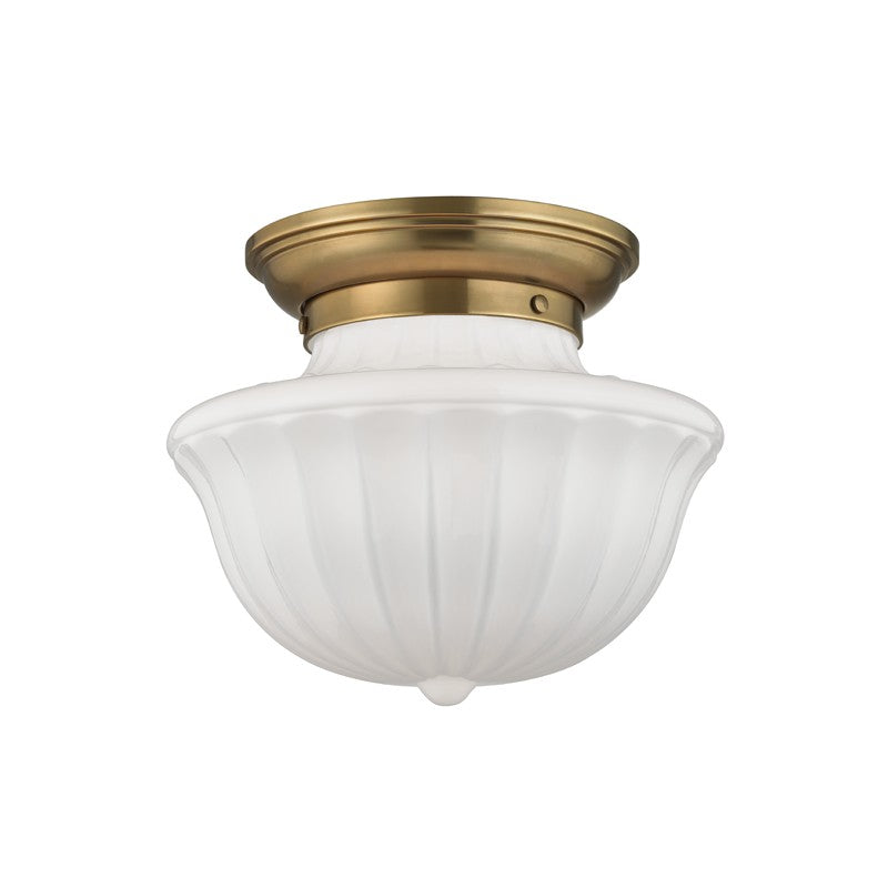 Dutchess One Light Flush Mount in Aged Brass - available from The Lighting Shoppe, trusted by Canadian homeowners