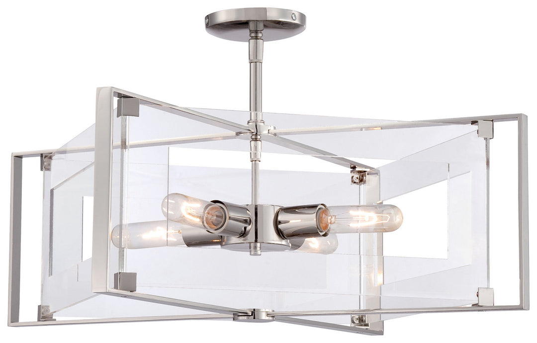 Crystal-Clear Four Light Convertible Semi Flush / Pendant in Polished Nickel - available from The Lighting Shoppe, trusted by Canadian homeowners