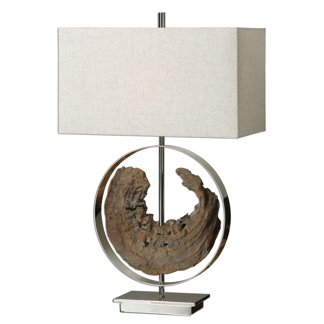 Ambler One Light Table Lamp in Faux Driftwood, Polished Nickel - available from The Lighting Shoppe, trusted by Canadian homeowners