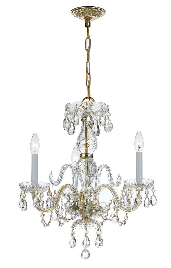 Traditional Crystal Three Light Mini Chandelier in Polished Brass - available from The Lighting Shoppe, trusted by Canadian homeowners