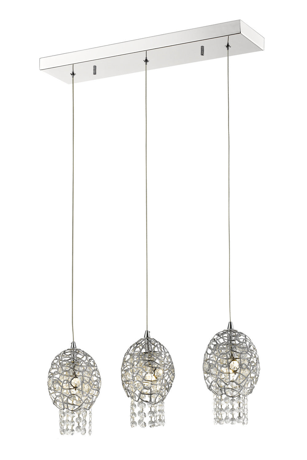 Nabul Three Light Linear Chandelier in Chrome - available from The Lighting Shoppe, trusted by Canadian homeowners