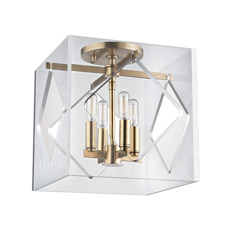 Travis Four Light Semi Flush Mount in Aged Brass - available from The Lighting Shoppe, trusted by Canadian homeowners