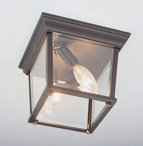 Ansel Two Light Flushmount Lantern in Rust - available from The Lighting Shoppe, trusted by Canadian homeowners