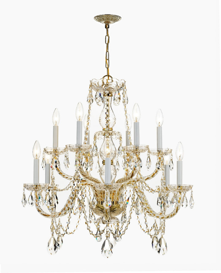 Traditional Crystal 12 Light Chandelier in Polished Brass - available from The Lighting Shoppe, trusted by Canadian homeowners
