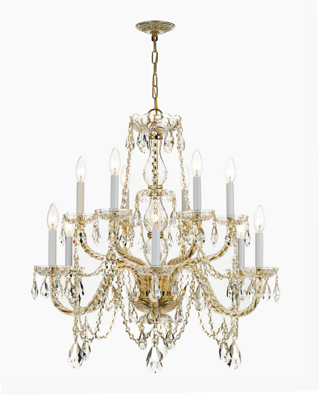 Traditional Crystal 12 Light Chandelier in Polished Brass - available from The Lighting Shoppe, trusted by Canadian homeowners