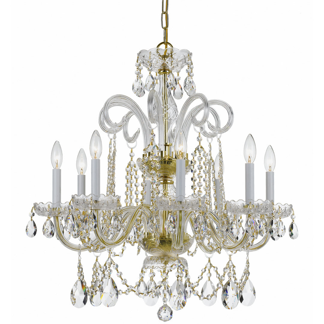 Traditional Crystal Eight Light Chandelier in Polished Brass - available from The Lighting Shoppe, trusted by Canadian homeowners