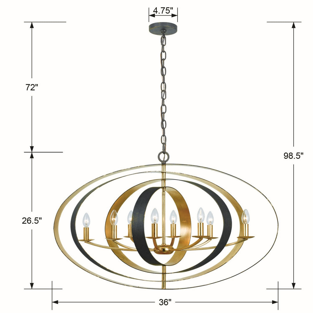 Crystorama - 588-EB-GA - Eight Light Chandelier - Luna - English Bronze + Antique Gold