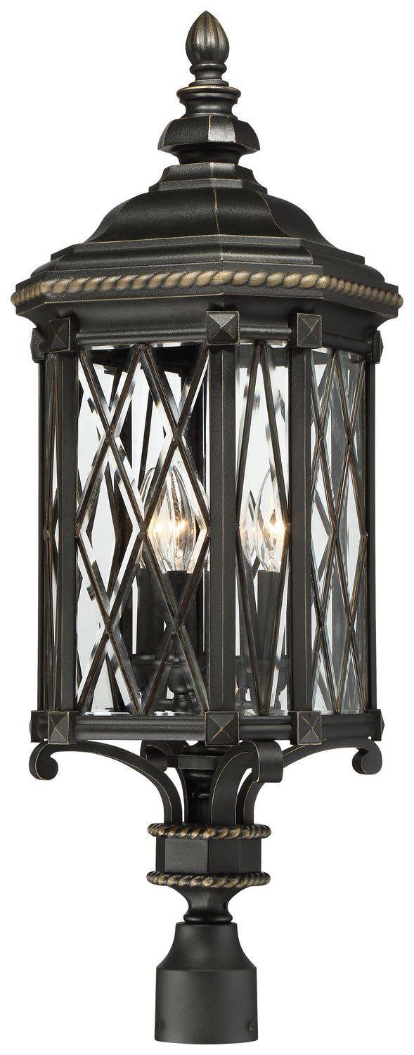 Bexley Manor Four Light Post Mount in Black w/Gold Highlights - available from The Lighting Shoppe, trusted by Canadian homeowners
