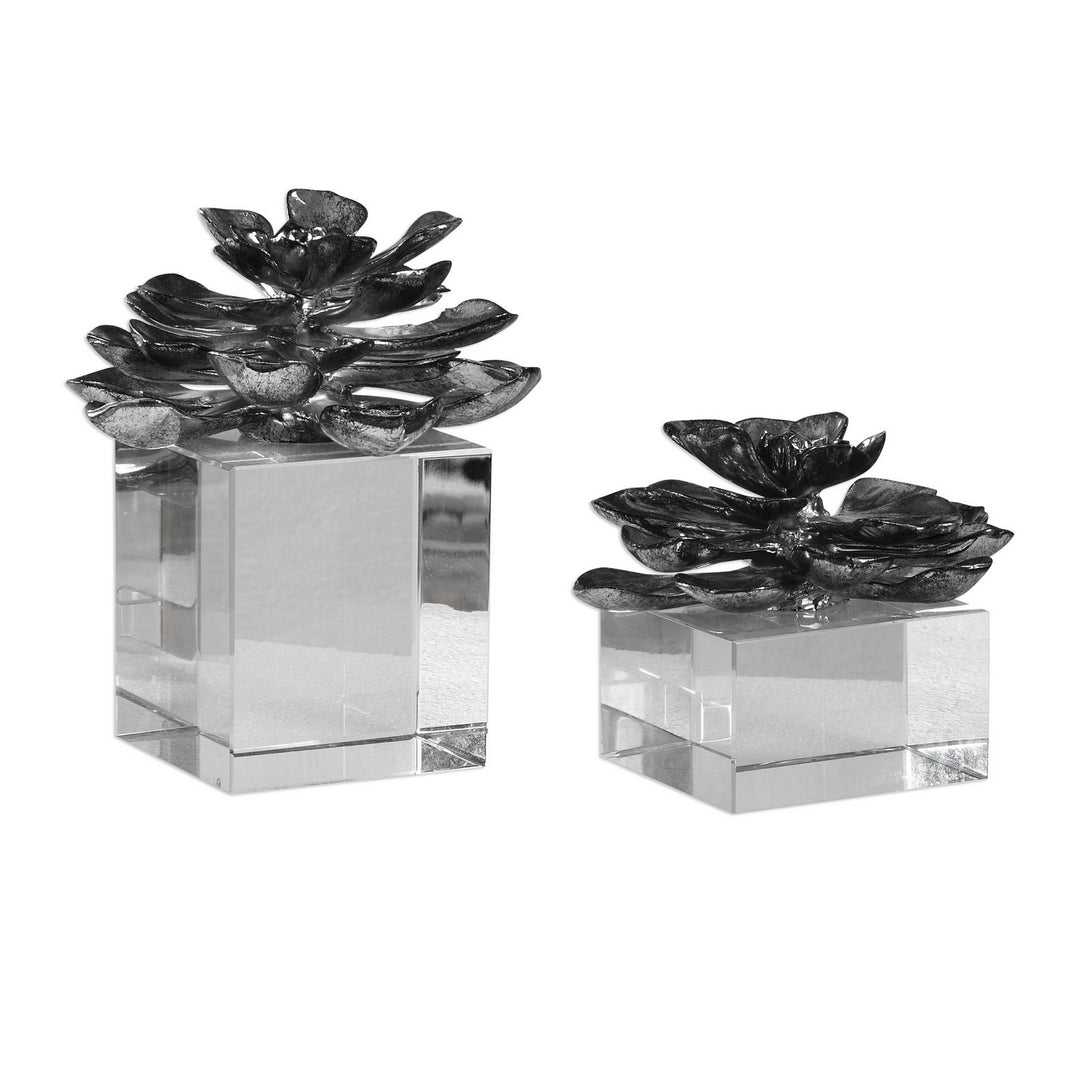 Indian Lotus Sculpture, Set/2 in Silver - available from The Lighting Shoppe, trusted by Canadian homeowners