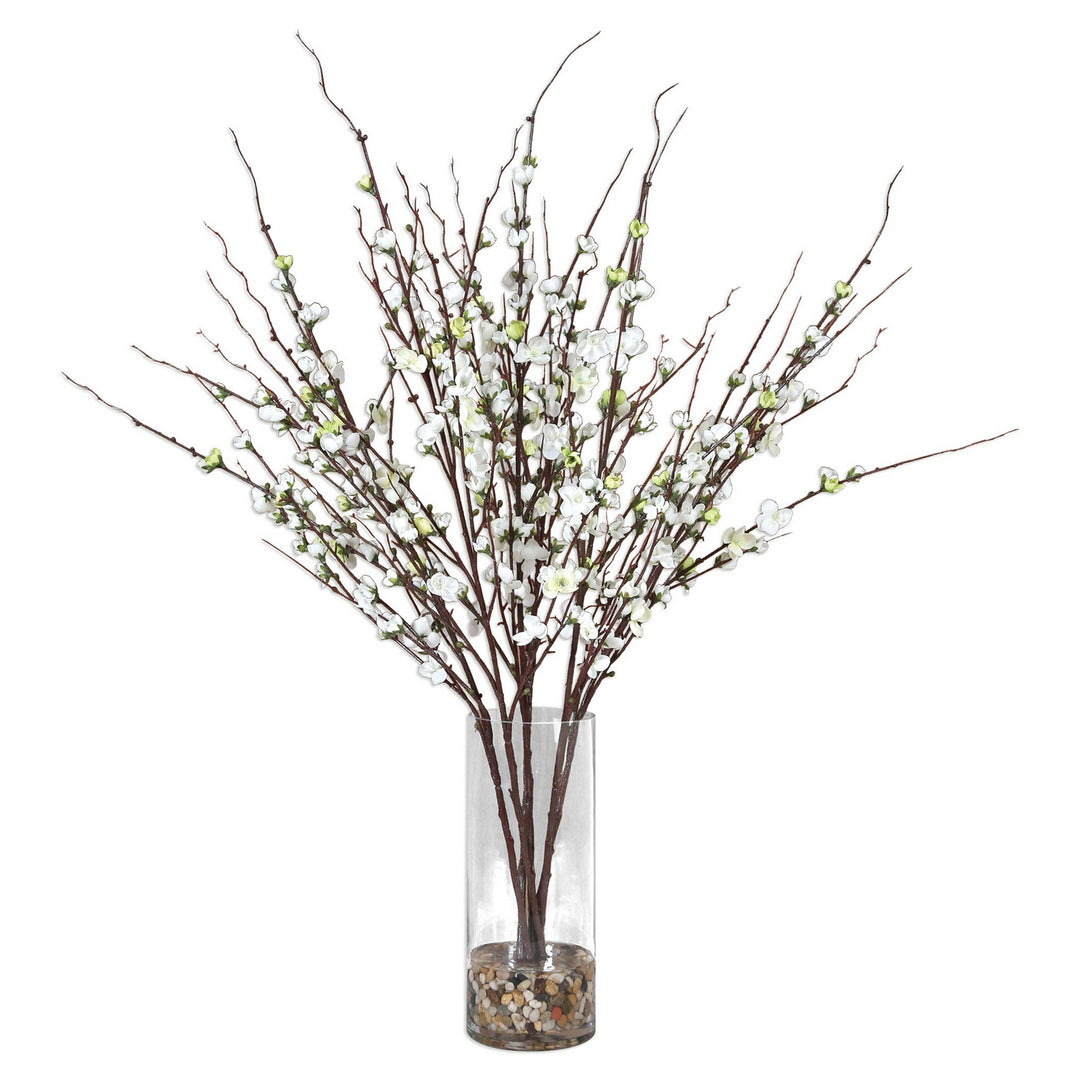 Quince Blossoms Silk Centerpiece in Natural Rocks - available from The Lighting Shoppe, trusted by Canadian homeowners