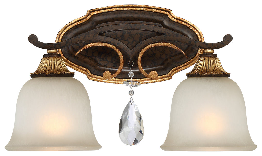 Chateau Nobles Two Light Bath in Raven Bronze With Sunburst Gold Leaf Highlights - available from The Lighting Shoppe, trusted by Canadian homeowners