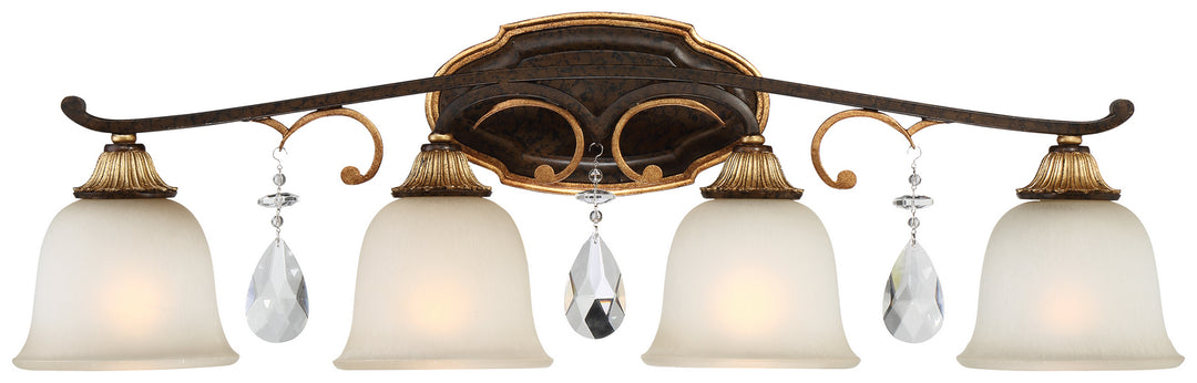 Chateau Nobles Four Light Bath in Raven Bronze With Sunburst Gold Leaf Highlights - available from The Lighting Shoppe, trusted by Canadian homeowners