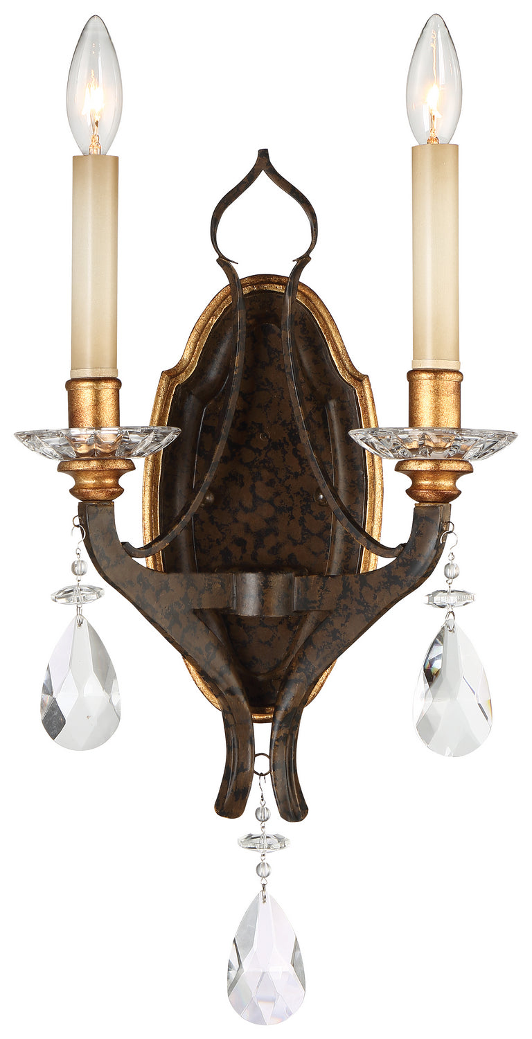 Chateau Nobles Two Light Wall Sconce in Raven Bronze With Sunburst Gold Leaf Highlights - available from The Lighting Shoppe, trusted by Canadian homeowners