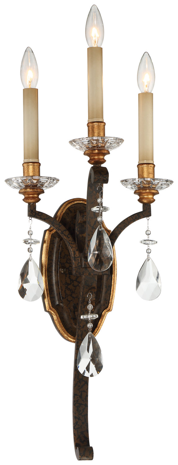 Chateau Nobles Three Light Wall Sconce in Raven Bronze With Sunburst Gold Leaf Highlights - available from The Lighting Shoppe, trusted by Canadian homeowners