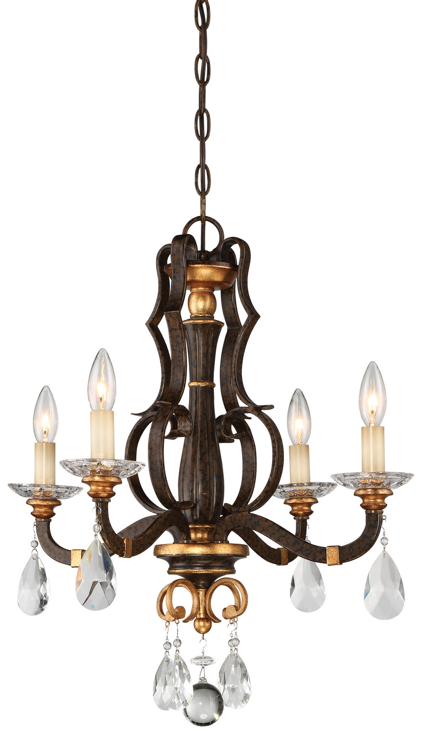 Chateau Nobles Four Light Mini Chandelier in Raven Bronze W/Sunburst Gold H - available from The Lighting Shoppe, trusted by Canadian homeowners