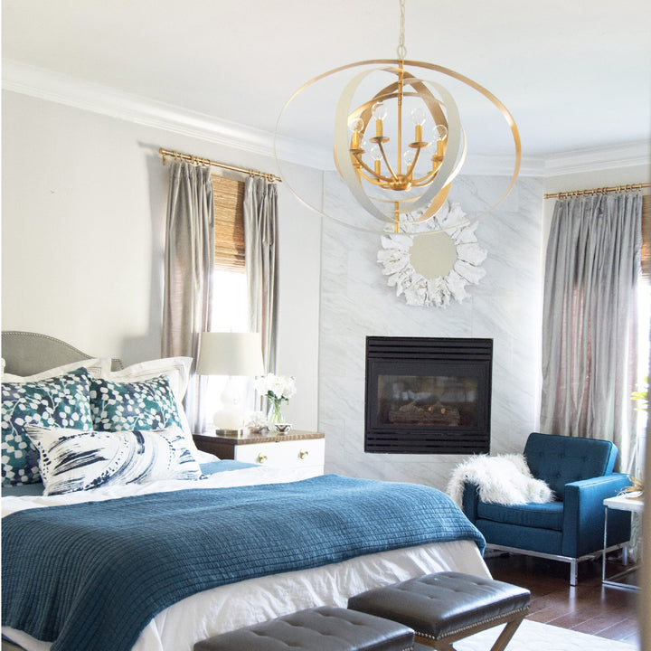 Crystorama - 588-MT-GA - Eight Light Chandelier - Luna - Matte White + Antique Gold