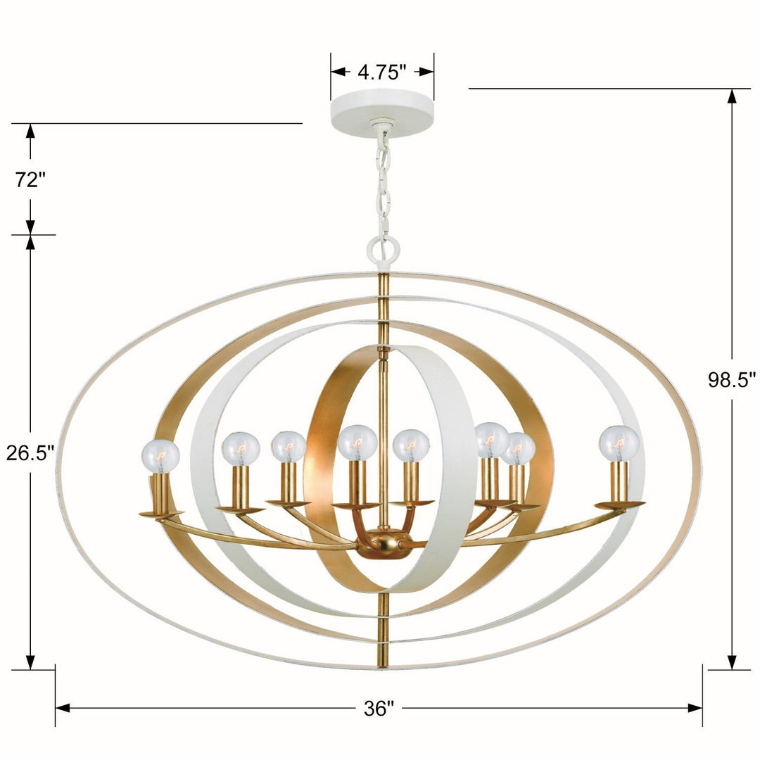 Crystorama - 588-MT-GA - Eight Light Chandelier - Luna - Matte White + Antique Gold
