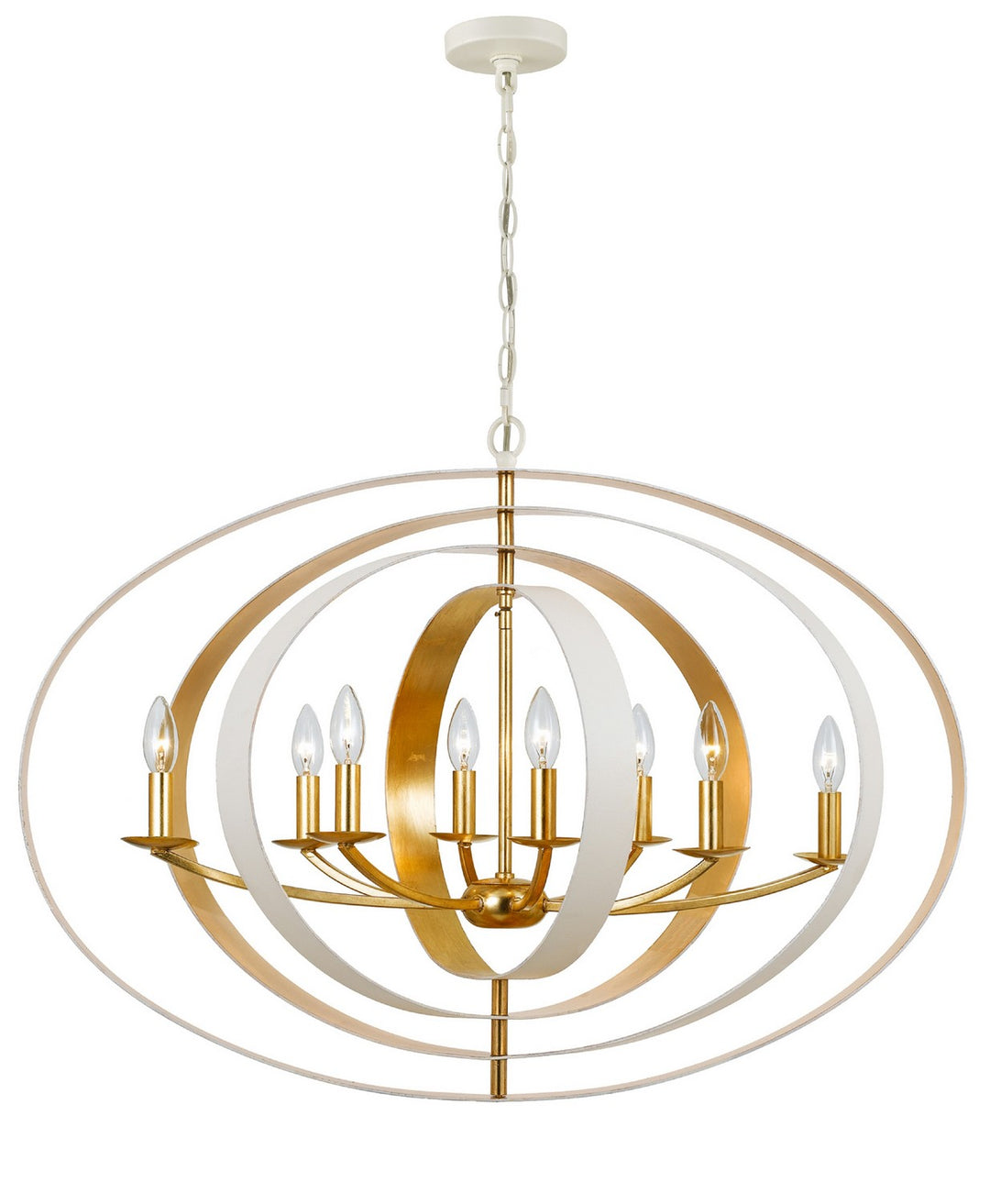 Luna Eight Light Chandelier in Matte White + Antique Gold - available from The Lighting Shoppe, trusted by Canadian homeowners