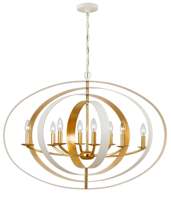 Luna Eight Light Chandelier in Matte White + Antique Gold - available from The Lighting Shoppe, trusted by Canadian homeowners