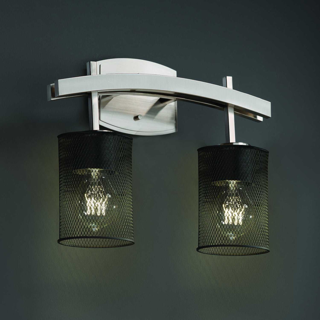 Wire Mesh Two Light Bath Bar in Brushed Nickel Justice Designs