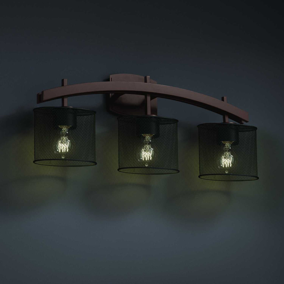 Wire Mesh Three Light Bath Bar in Dark Bronze Justice Designs