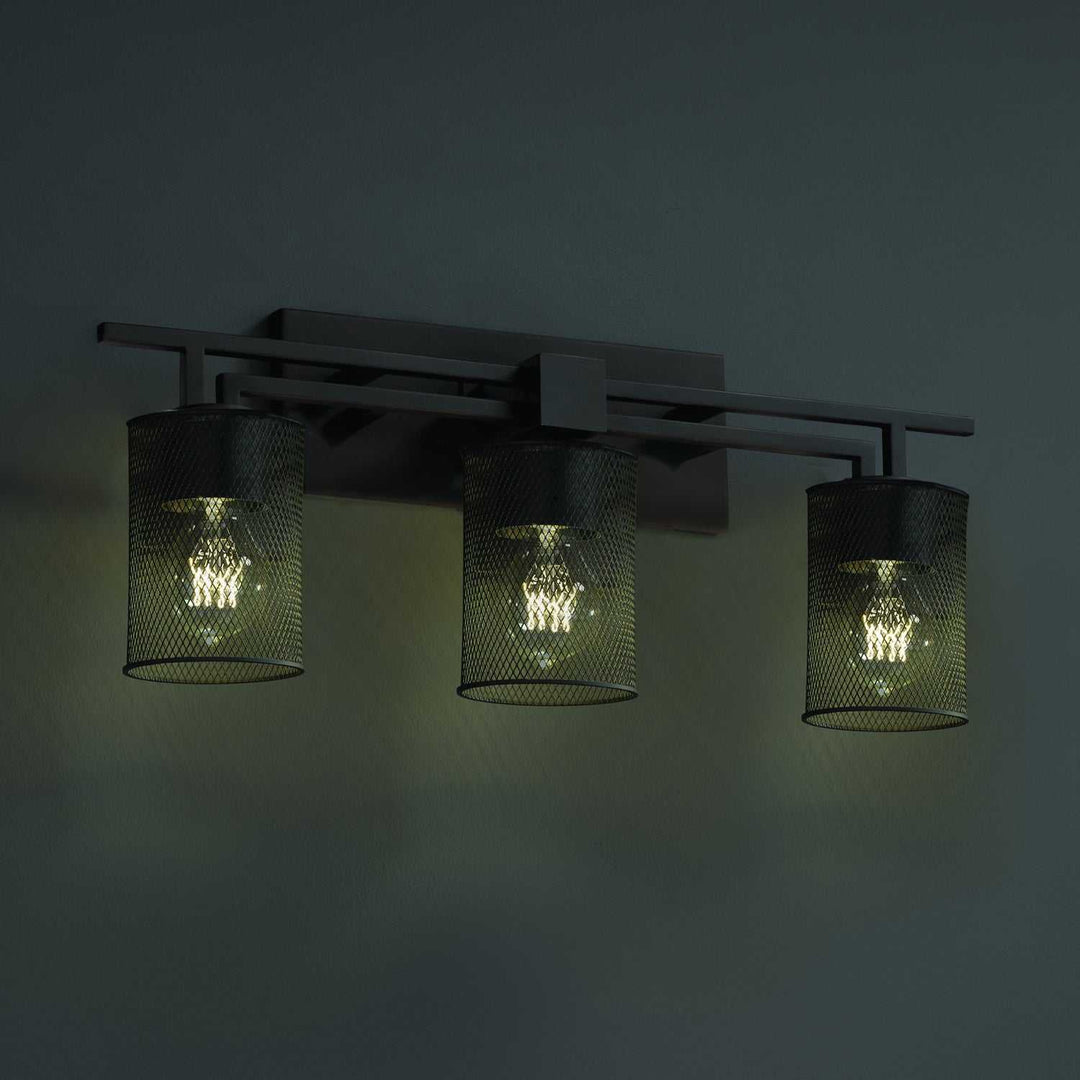 Wire Mesh Three Light Bath Bar in Matte Black Justice Designs