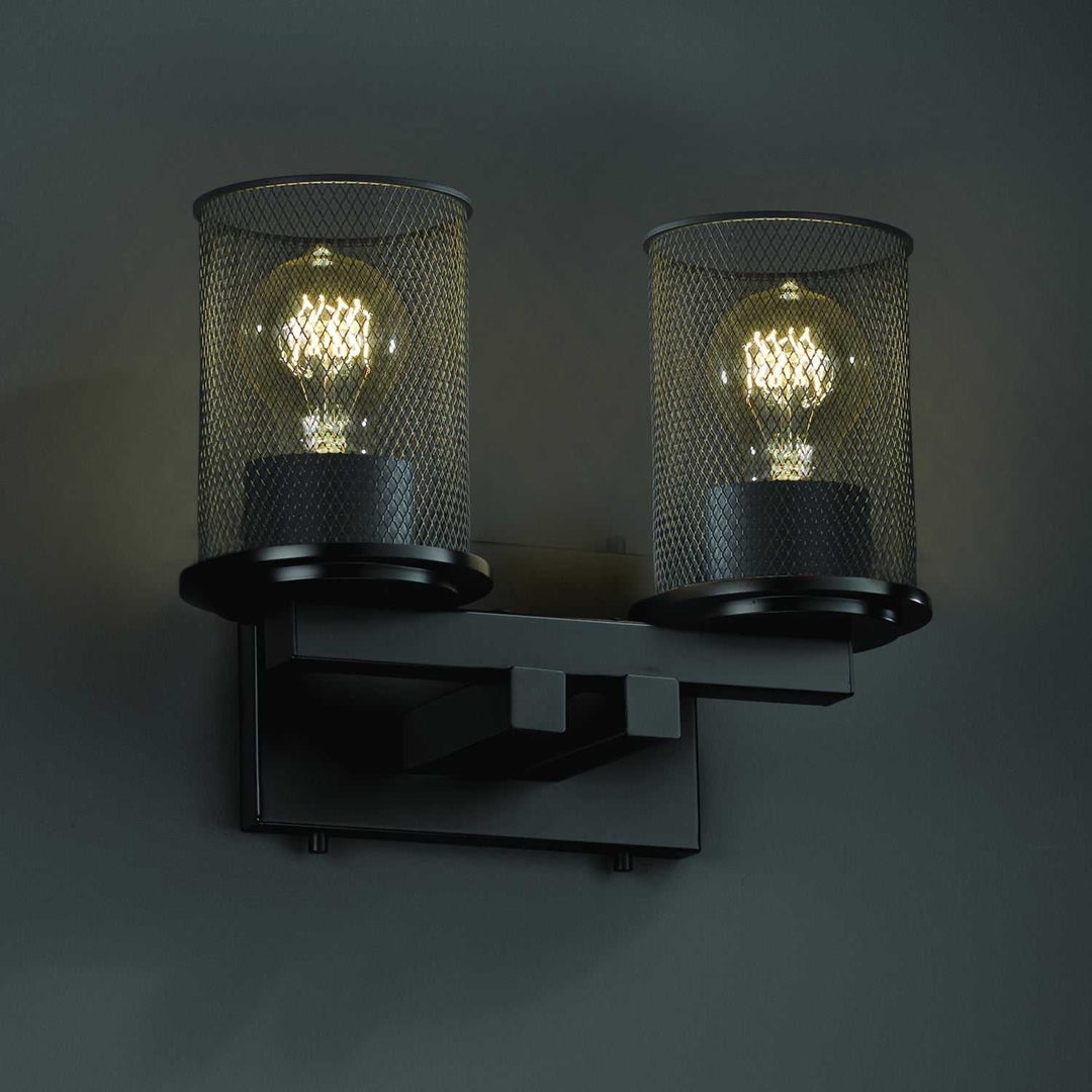 Wire Mesh Two Light Bath Bar in Matte Black Justice Designs