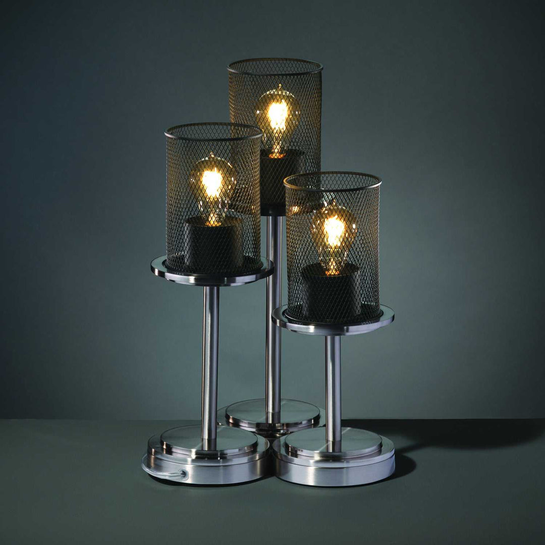 Wire Mesh Three Light Table Lamp in Brushed Nickel Justice Designs