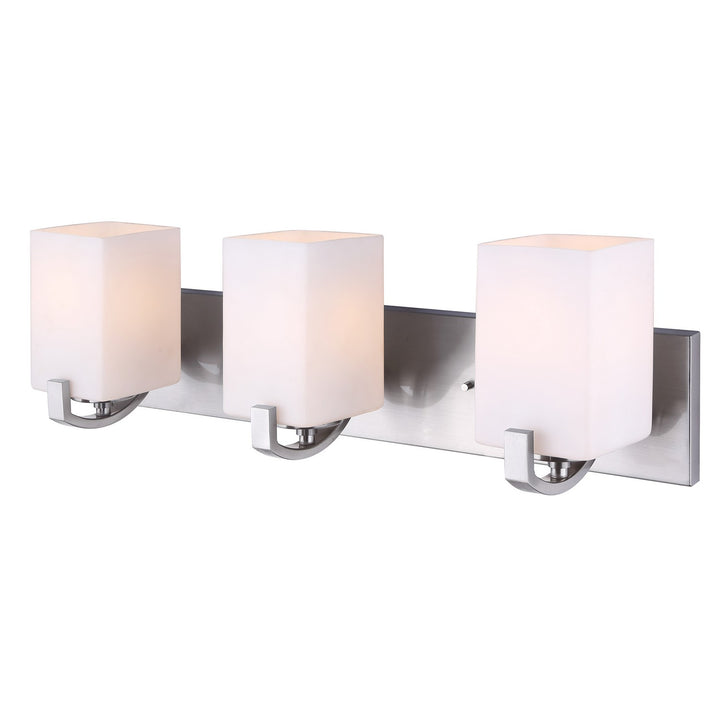 Palmer Three Light Vanity in Brushed Nickel - available from The Lighting Shoppe, trusted by Canadian homeowners