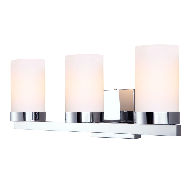 Milo Three Light Vanity in Chrome - available from The Lighting Shoppe, trusted by Canadian homeowners