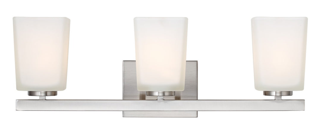 Hartley Three Light Vanity in Brushed Nickel - available from The Lighting Shoppe, trusted by Canadian homeowners