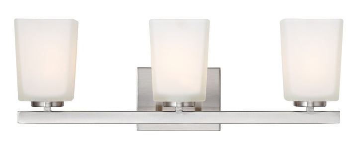 Hartley Three Light Vanity in Brushed Nickel - available from The Lighting Shoppe, trusted by Canadian homeowners