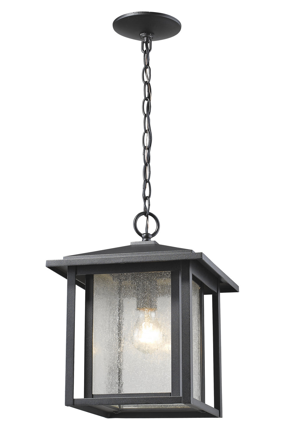 Aspen One Light Outdoor Chain Mount Ceiling Fixture in Black - available from The Lighting Shoppe, trusted by Canadian homeowners